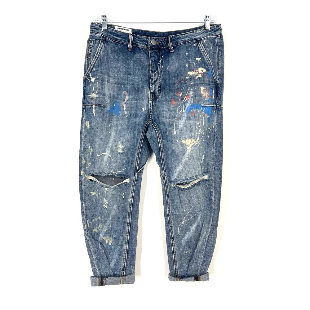Man X One Teaspoon 34R Blue Suede‎ Mr Browns Paint Splattered Distressed Jeans
